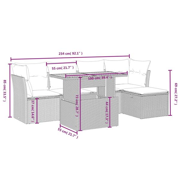 Grote foto vidaxl 6 delige loungeset met kussens poly rattan grijs tuin en terras tuinmeubelen