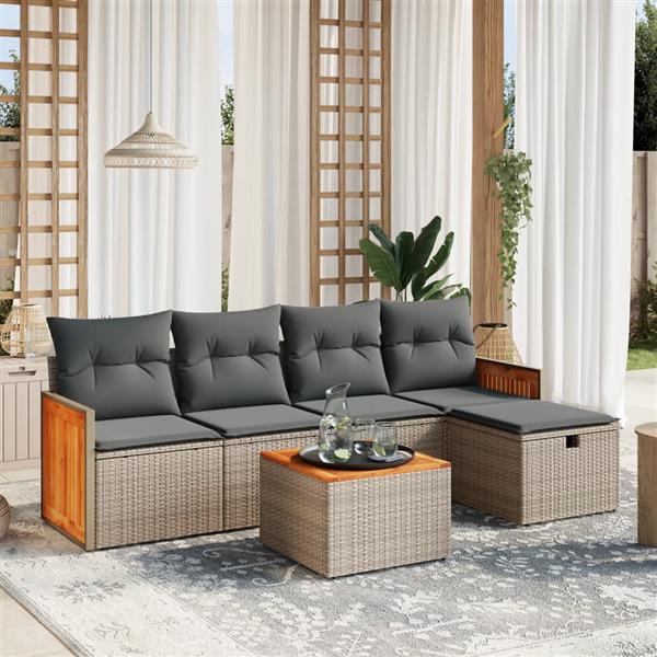 Grote foto vidaxl 6 delige loungeset met kussens poly rattan grijs tuin en terras tuinmeubelen