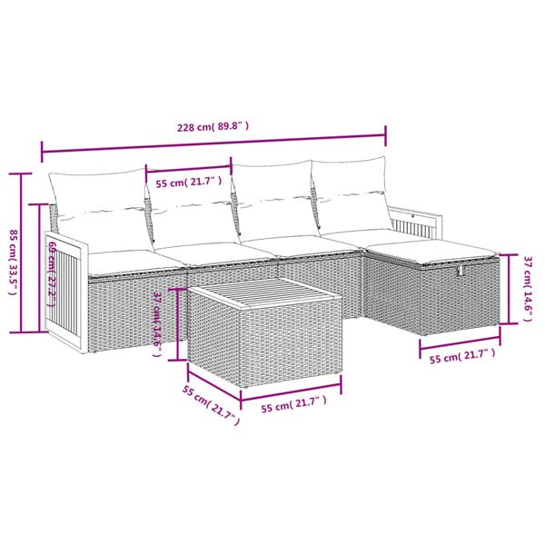 Grote foto vidaxl 6 delige loungeset met kussens poly rattan grijs tuin en terras tuinmeubelen