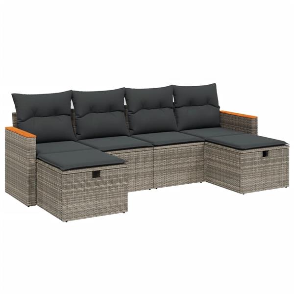 Grote foto vidaxl 6 delige loungeset met kussens poly rattan grijs tuin en terras tuinmeubelen