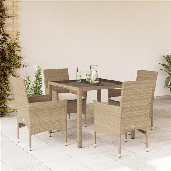 Grote foto vidaxl 5 delige tuinset met kussens poly rattan en glas beige tuin en terras tuinmeubelen