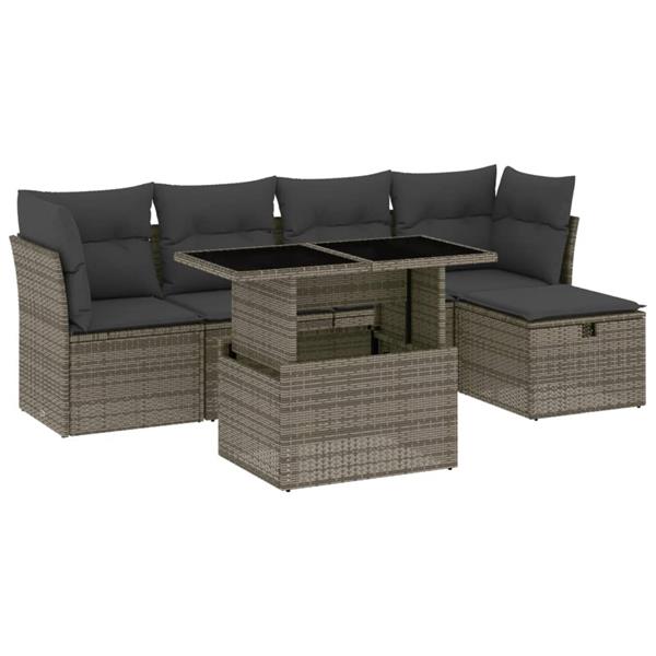 Grote foto vidaxl 6 delige loungeset met kussens poly rattan grijs tuin en terras tuinmeubelen