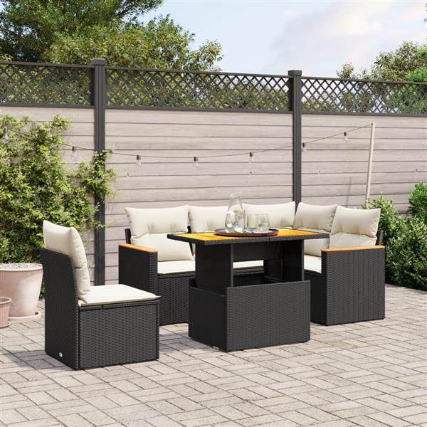 Grote foto vidaxl 6 delige loungeset met kussens poly rattan zwart tuin en terras tuinmeubelen