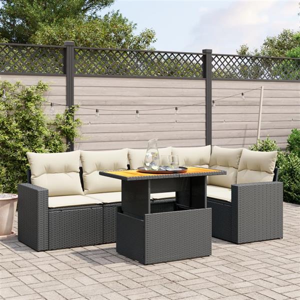 Grote foto vidaxl 6 delige loungeset met kussens poly rattan zwart tuin en terras tuinmeubelen