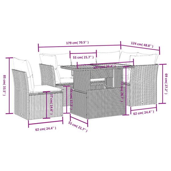 Grote foto vidaxl 5 delige loungeset met kussens poly rattan zwart tuin en terras tuinmeubelen