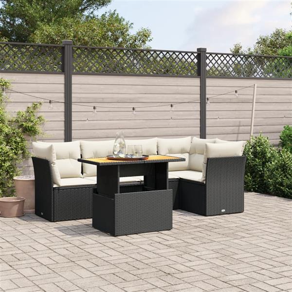 Grote foto vidaxl 5 delige loungeset met kussens poly rattan zwart tuin en terras tuinmeubelen