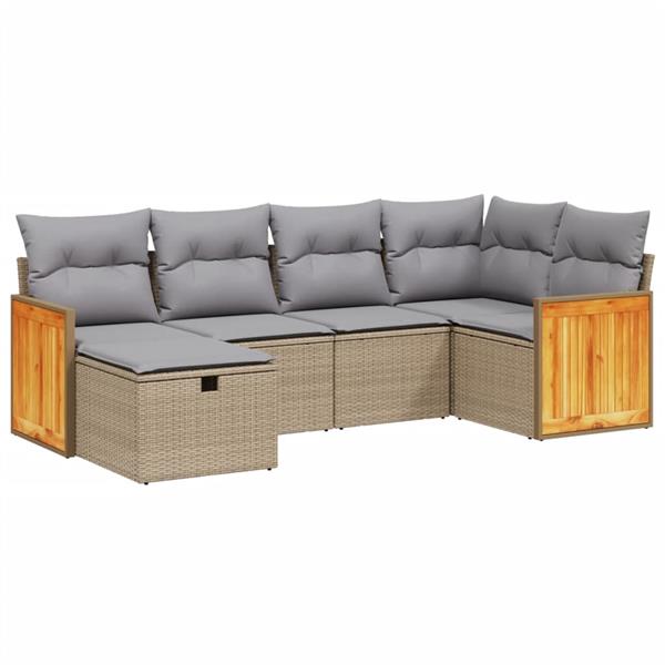 Grote foto vidaxl 6 delige loungeset met kussens poly rattan gemengd beige tuin en terras tuinmeubelen