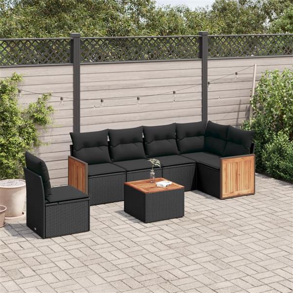 Grote foto vidaxl 7 delige loungeset met kussens poly rattan zwart tuin en terras tuinmeubelen