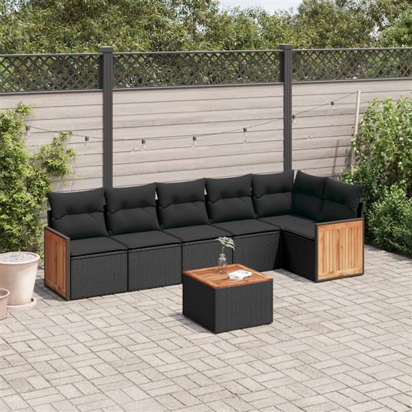 Grote foto vidaxl 7 delige loungeset met kussens poly rattan zwart tuin en terras tuinmeubelen