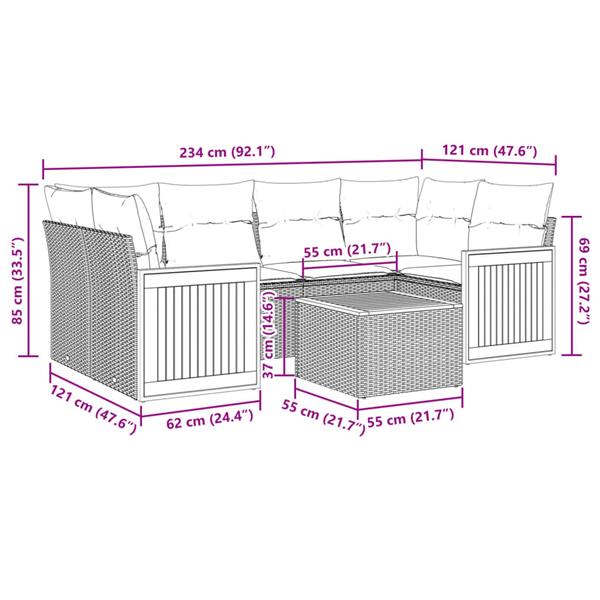 Grote foto vidaxl 7 delige loungeset met kussens poly rattan zwart tuin en terras tuinmeubelen