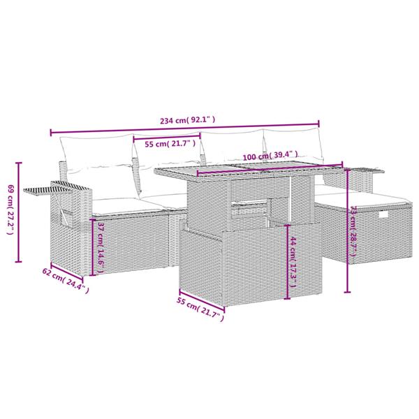 Grote foto vidaxl 6 delige loungeset met kussens poly rattan zwart tuin en terras tuinmeubelen