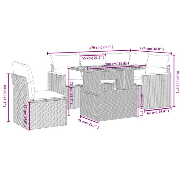 Grote foto vidaxl 6 delige loungeset met kussens poly rattan zwart tuin en terras tuinmeubelen