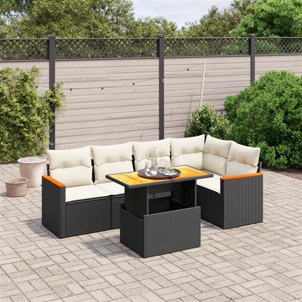 Grote foto vidaxl 6 delige loungeset met kussens poly rattan zwart tuin en terras tuinmeubelen