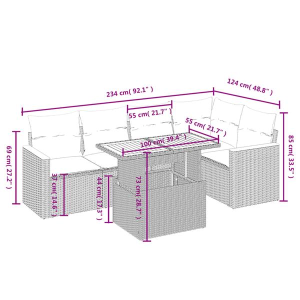 Grote foto vidaxl 6 delige loungeset met kussens poly rattan zwart tuin en terras tuinmeubelen