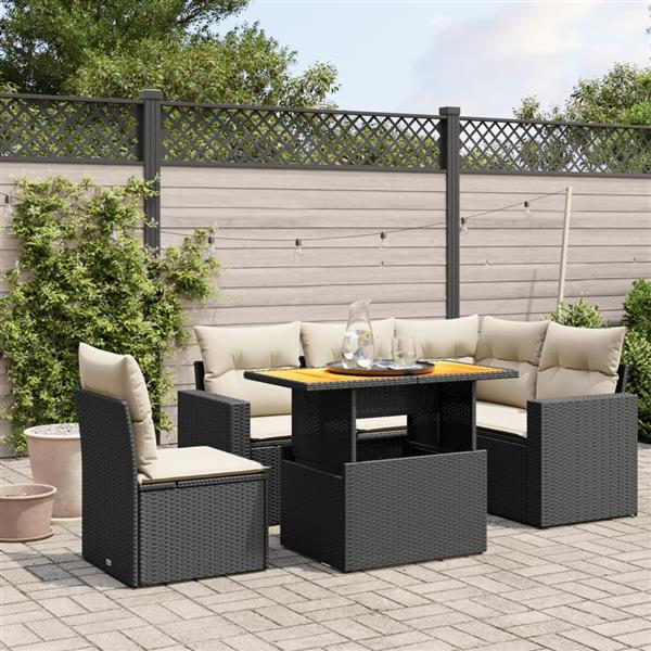 Grote foto vidaxl 6 delige loungeset met kussens poly rattan zwart tuin en terras tuinmeubelen