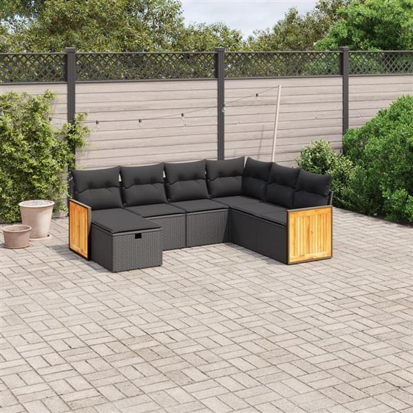 Grote foto vidaxl 7 delige loungeset met kussens poly rattan zwart tuin en terras tuinmeubelen