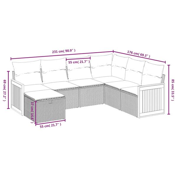 Grote foto vidaxl 7 delige loungeset met kussens poly rattan zwart tuin en terras tuinmeubelen