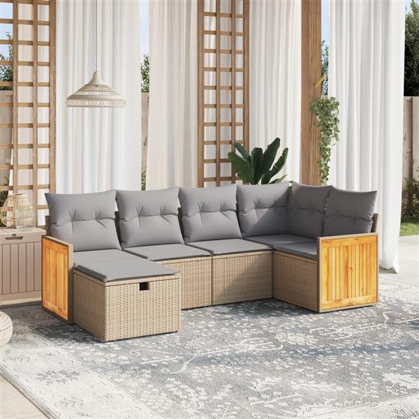 Grote foto vidaxl 6 delige loungeset met kussens poly rattan gemengd beige tuin en terras tuinmeubelen