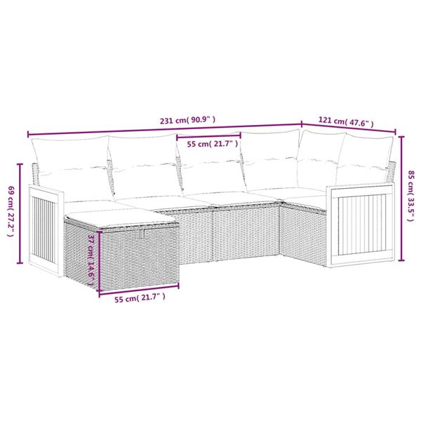 Grote foto vidaxl 6 delige loungeset met kussens poly rattan gemengd beige tuin en terras tuinmeubelen