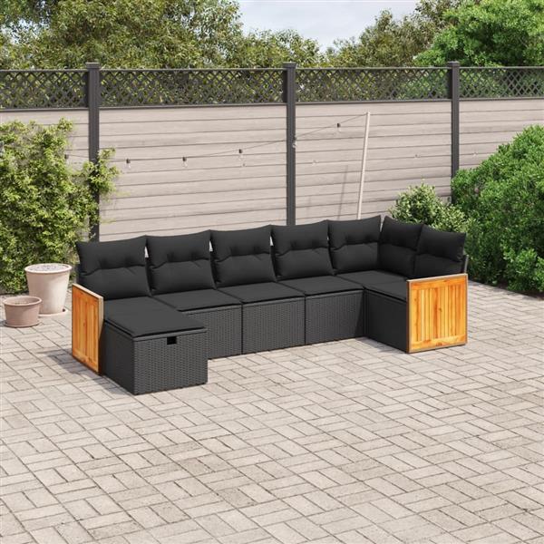 Grote foto vidaxl 7 delige loungeset met kussens poly rattan zwart tuin en terras tuinmeubelen