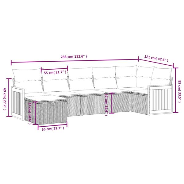 Grote foto vidaxl 7 delige loungeset met kussens poly rattan zwart tuin en terras tuinmeubelen