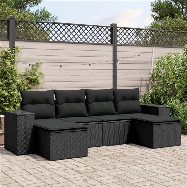 Grote foto vidaxl 6 delige loungeset met kussens poly rattan zwart tuin en terras tuinmeubelen