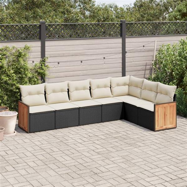 Grote foto vidaxl 7 delige loungeset met kussens poly rattan zwart tuin en terras tuinmeubelen