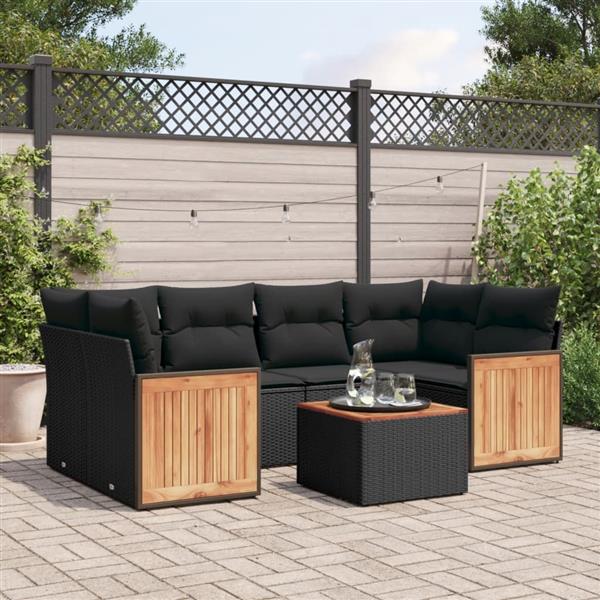 Grote foto vidaxl 7 delige loungeset met kussens poly rattan zwart tuin en terras tuinmeubelen