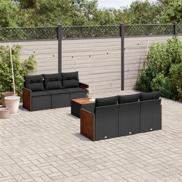 Grote foto vidaxl 7 delige loungeset met kussens poly rattan zwart tuin en terras tuinmeubelen