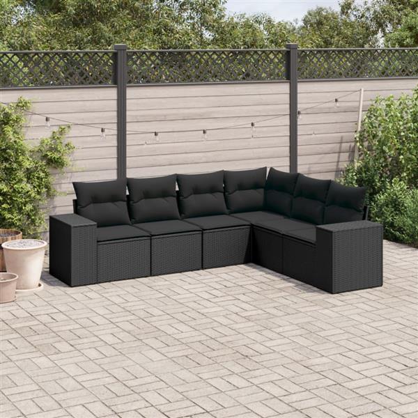 Grote foto vidaxl 6 delige loungeset met kussens poly rattan zwart tuin en terras tuinmeubelen