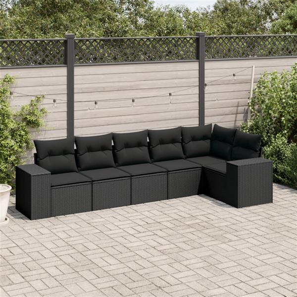 Grote foto vidaxl 6 delige loungeset met kussens poly rattan zwart tuin en terras tuinmeubelen