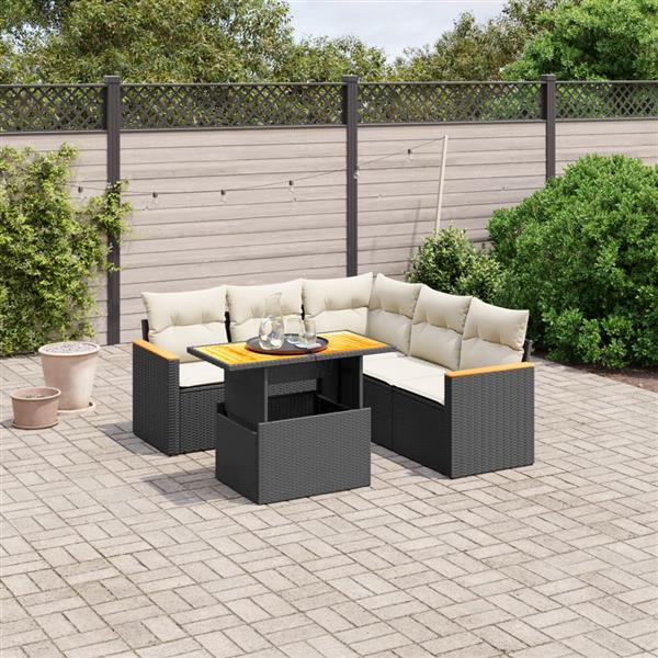 Grote foto vidaxl 6 delige loungeset met kussens poly rattan zwart tuin en terras tuinmeubelen