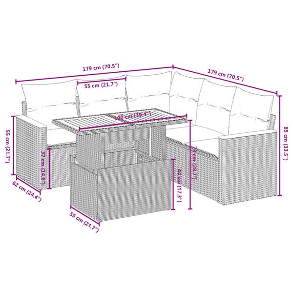 Grote foto vidaxl 6 delige loungeset met kussens poly rattan zwart tuin en terras tuinmeubelen