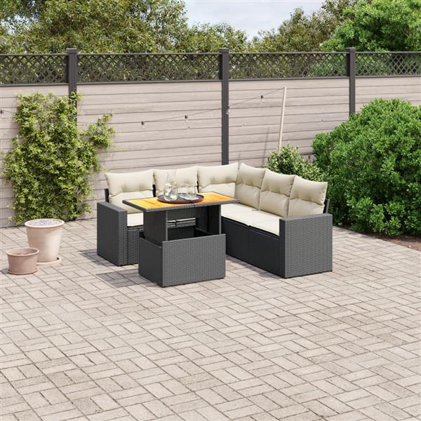 Grote foto vidaxl 6 delige loungeset met kussens poly rattan zwart tuin en terras tuinmeubelen