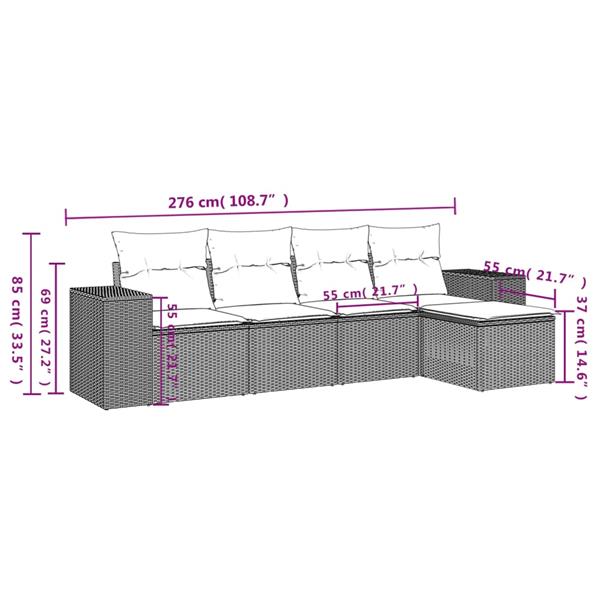 Grote foto vidaxl 5 delige loungeset met kussens poly rattan beige tuin en terras tuinmeubelen