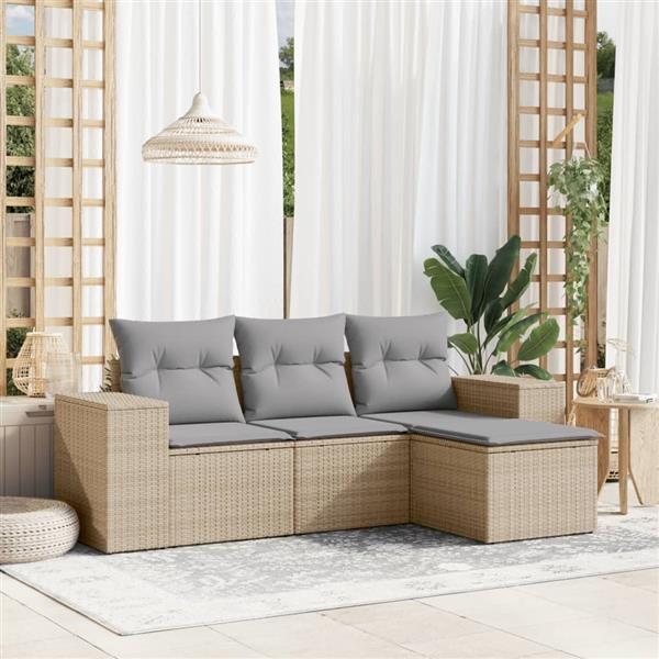 Grote foto vidaxl 4 delige loungeset met kussens poly rattan beige tuin en terras tuinmeubelen