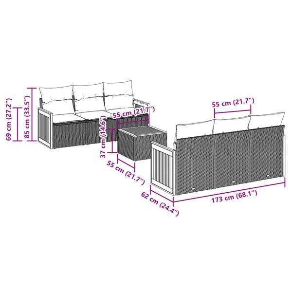 Grote foto vidaxl 7 delige loungeset met kussens poly rattan zwart tuin en terras tuinmeubelen