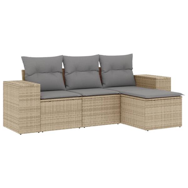 Grote foto vidaxl 4 delige loungeset met kussens poly rattan beige tuin en terras tuinmeubelen