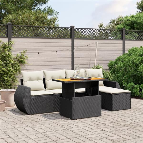 Grote foto vidaxl 6 delige loungeset met kussens poly rattan zwart tuin en terras tuinmeubelen