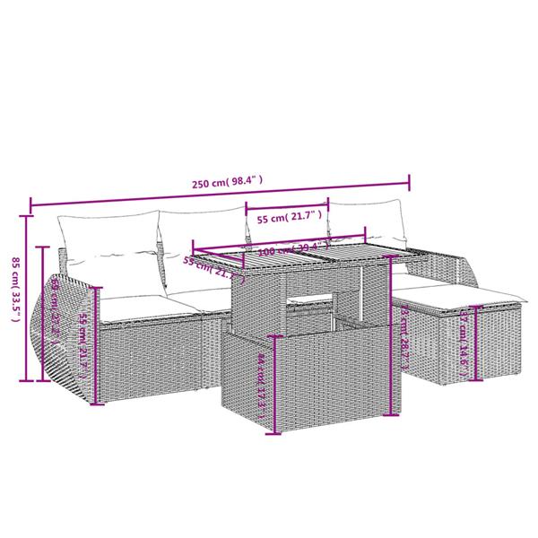 Grote foto vidaxl 6 delige loungeset met kussens poly rattan zwart tuin en terras tuinmeubelen