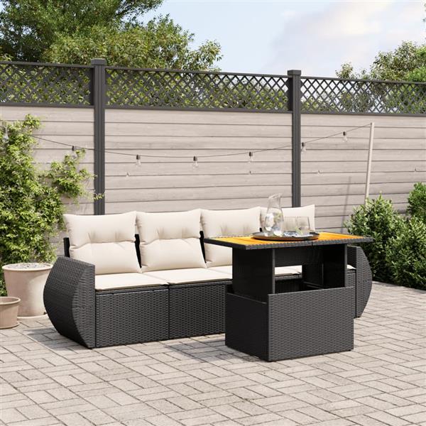 Grote foto vidaxl 5 delige loungeset met kussens poly rattan zwart tuin en terras tuinmeubelen