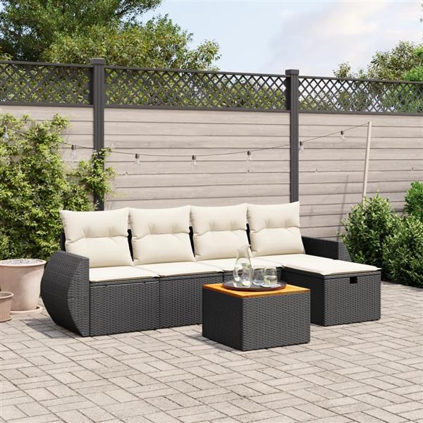 Grote foto vidaxl 6 delige loungeset met kussens poly rattan zwart tuin en terras tuinmeubelen