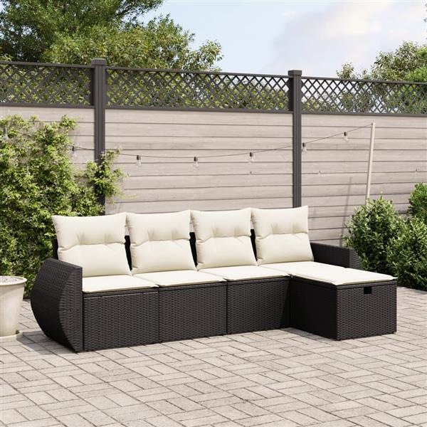 Grote foto vidaxl 5 delige loungeset met kussens poly rattan zwart tuin en terras tuinmeubelen