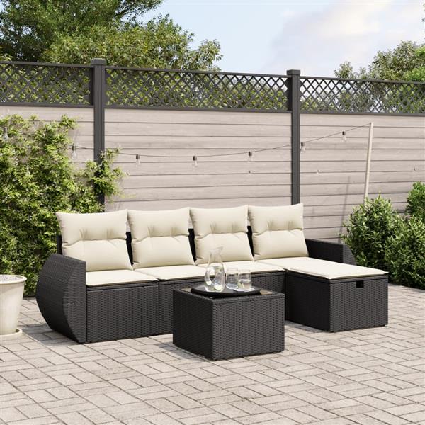 Grote foto vidaxl 6 delige loungeset met kussens poly rattan zwart tuin en terras tuinmeubelen