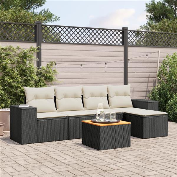 Grote foto vidaxl 6 delige loungeset met kussens poly rattan zwart tuin en terras tuinmeubelen