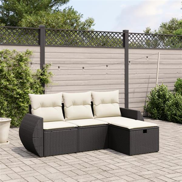 Grote foto vidaxl 4 delige loungeset met kussens poly rattan zwart tuin en terras tuinmeubelen