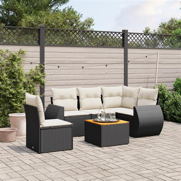 Grote foto vidaxl 6 delige loungeset met kussens poly rattan zwart tuin en terras tuinmeubelen