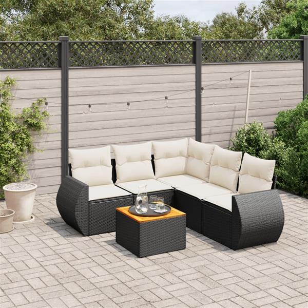 Grote foto vidaxl 6 delige loungeset met kussens poly rattan zwart tuin en terras tuinmeubelen