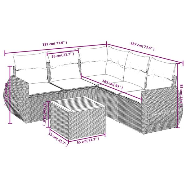 Grote foto vidaxl 6 delige loungeset met kussens poly rattan zwart tuin en terras tuinmeubelen