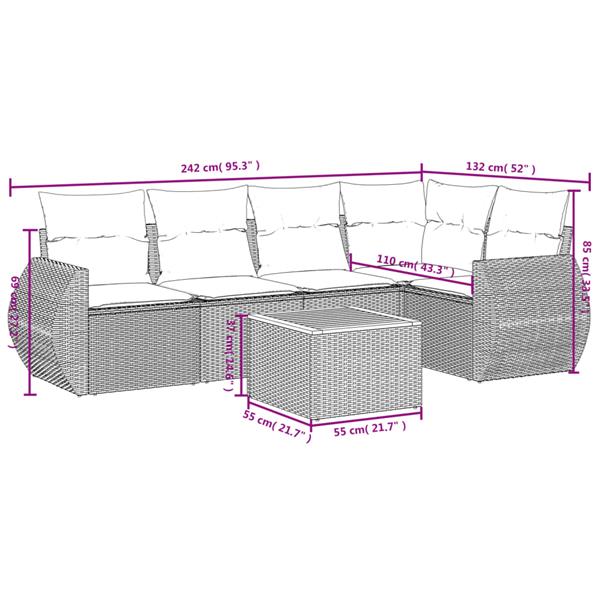 Grote foto vidaxl 6 delige loungeset met kussens poly rattan zwart tuin en terras tuinmeubelen